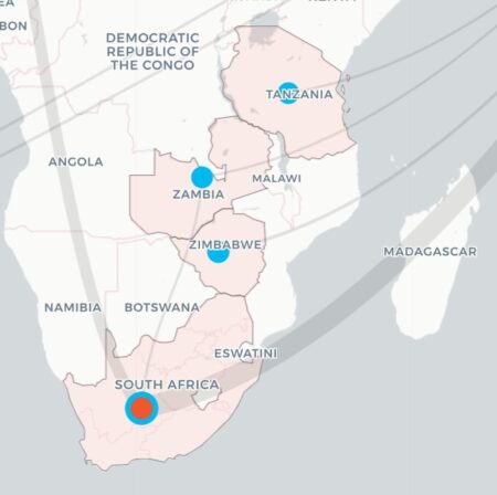 Map of coal finance flow paths in southern Africa