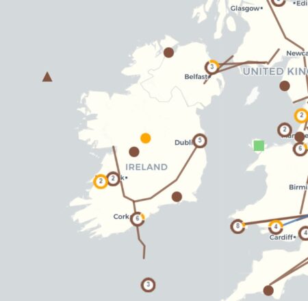Map of gas infrastructure in Ireland