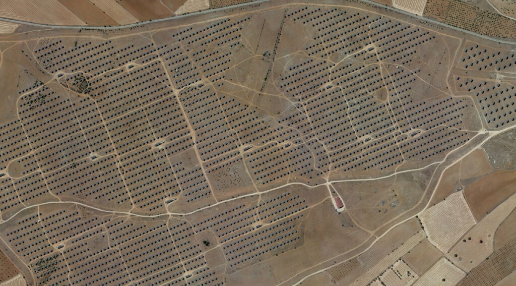Overhead image of a solar farm